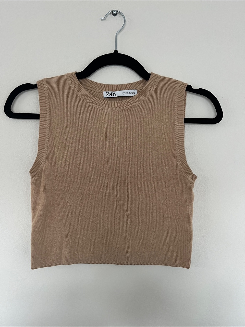 Zara Ribbed Sleeveless Crop Tank in Beige
